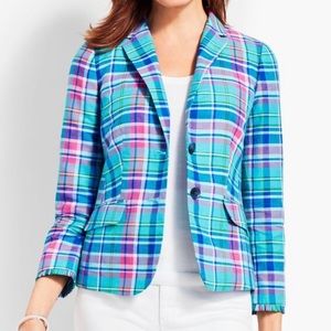 Talbots madras plaid linen cotton blazer size 14P Woman’s Petite